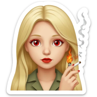 A girl with long blonde hair smoking marijuana with red eyes  sticker