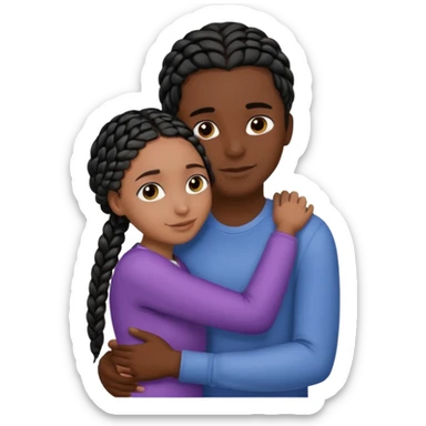 dark skin, black girl with black braids hugging her white boyfriend with straight parted brown hair and olive skin sticker
