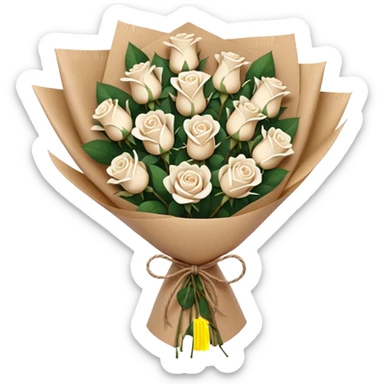 white roses bouquet in brown paper sticker