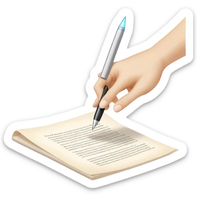 A glowing, slightly transparent hand—representing the future self—emerges from a piece of paper, offering a pen to the present self. The present self’s hand, solid and real, reaches out to take it, symbolizing the moment of choosing action over procrastination, guided by the future self’s wisdom. sticker