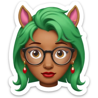 unicorn with green hair and big red earrings looking into camera and spectacle sticker