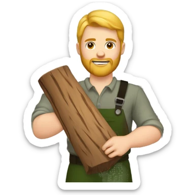 young white man lumberjack with beard blond hair chopping firewood sticker