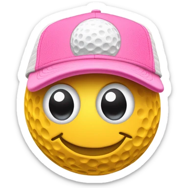 Golf ball with pink trucker hat and winky face sticker