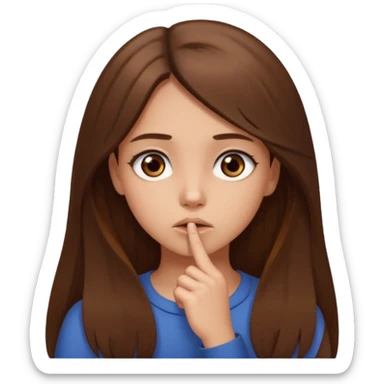 Emoji Fille cheveux long et brun yeux brun avec un doigt dans la bouche comme le truc baka sticker