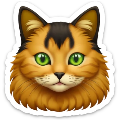 fluffy black brown and yellow cat with green eyes sticker