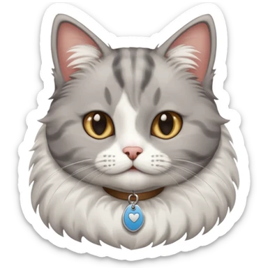 grey and white cat with name tag that says bean sticker