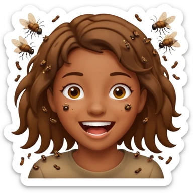 Fille en caca habillée en caca qui pu et pleure de rire avec des mouches autour sticker