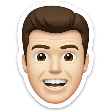 Rick Astley with straight face but with front teeth out and the picture is from the era of 1970-1995 or 2000 sticker