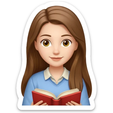 happy white long brunette hair girl with hazel eyes wearing light reading a book  sticker