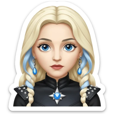 Madonna with blue eyes, long platinum blonde hair, black outfit sticker