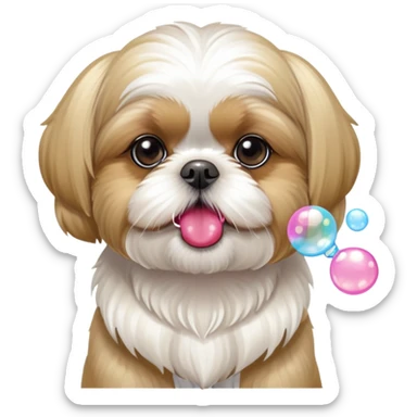Blonde Shih tzu blowing bubble gum bubbles sticker