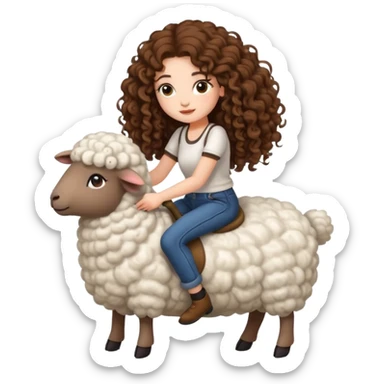cute woman long curly brown hair tattoos riding fluffy sheep sticker