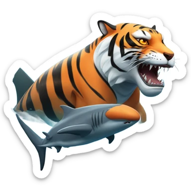tiger swimming with a shark  sticker