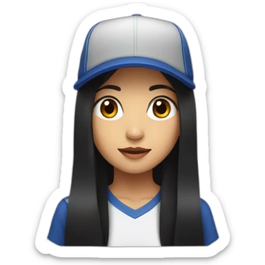A long black hair cool Asian girl wear a baseball cap sticker