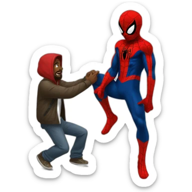Spiderman stealing from a homeless guys sticker