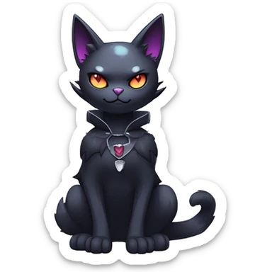   cool edgy kawaii anime-style ethereal dark-punk-themed animal vampiric cat-hybrid Fakemon with fangs and bat-wing-ears with a collar full body sticker