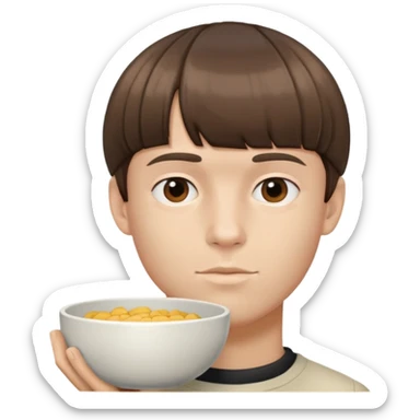 a guy with a bowle cut 90° jawline brown hair  sticker