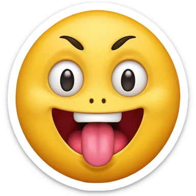 yellow emoji face with crazy eyes emerging from face and tongue sticking out wildly  sticker