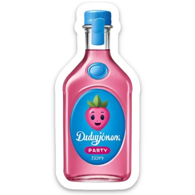 bottle of oil blue top pink outside with logo that says Diddy Party oil Johnson and Johnson  brand with a smiling berry on top sticker