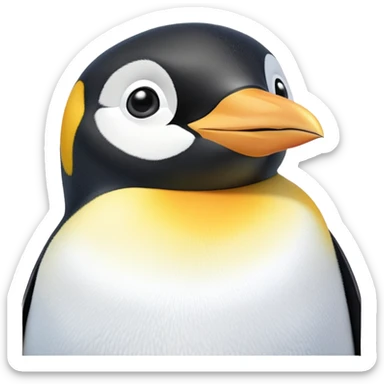 cinematic-cute-emperor-penguin-portrait-emoji,-head-tilted-playfully-and-inquisitively,-with-glossy,-pristine-plumage-accented-by-a-bright-beak-and-round,-sparkling-eyes-filled-with-curiosity,-simplified-yet-irresistibly-adorable-features zoomed into the face sticker