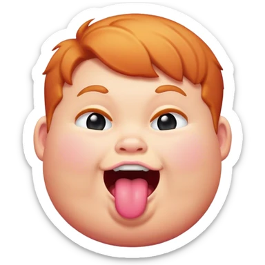 make an emoji of a chubby ginger kid with pink cheeks sticking his tongue out in a jokingly manner  sticker