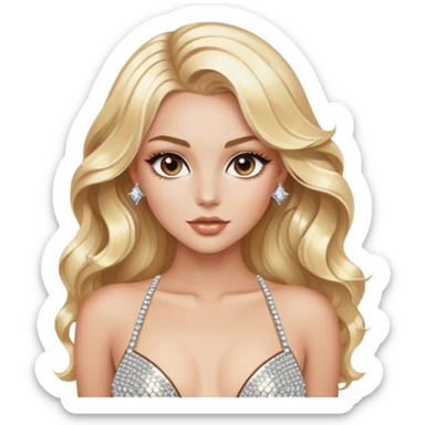 Luxury blonde model, brown eyes, sleek wavy hair, diamanté rhinestone covered bodysuit  sticker