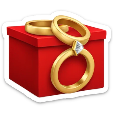A gold ring in a red ring box sticker