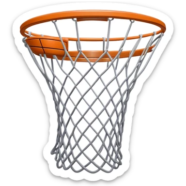 Cinematic Realistic image of a basketball hoop with a detailed metal rim and intricately woven net, captured in dynamic lighting that evokes the charged atmosphere of a competitive court sticker