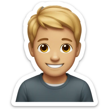 smiling boy with short hair, add corgi to hands sticker