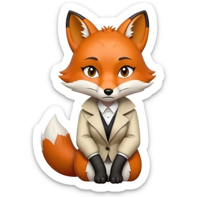 extremely sad anthropomorphised female fox in stylish outfit, no sunglasses, very sad and crying, heavy frown, looking to the left, full-body view sticker