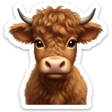 brown fluffy baby scottish cow with a small bow on head sticker