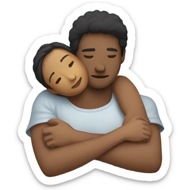 Person with their arms wrapped around a person’s neck laying down sticker