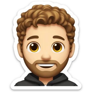 Boy with brown hair and beard playing with black cat sticker