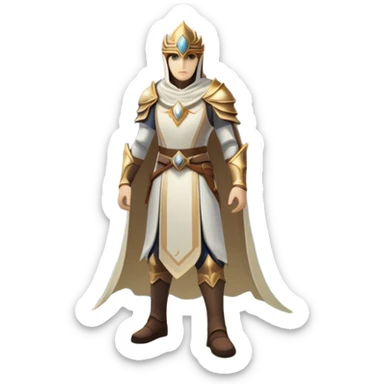 An icon featuring a hero with a closed visor, standing in a majestic, mystical landscape, inspired by RPGs like Elden Ring. The design includes a stunning, ethereal background with towering castles and distant mountains, symbolizing the adventure and mystery. Transparent background sticker