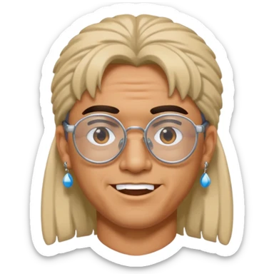 chico moreno con piercing en la ceja, pendientes, mullet y gafas y2k, expresión divertida sticker