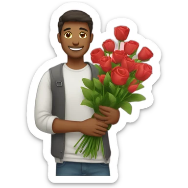 Homme amoureux avec bouquet de fleurs  sticker