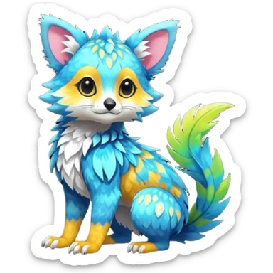 Colorful tropical exotic cute cool beautiful shiny beautiful fantasy-Trico-Cacomistle-oncilla-animal-Fakémon-hybrid-fursona (full body) sticker