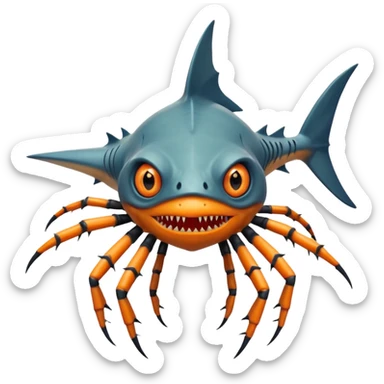 A angangular fish with acid all in his body and his eyes  replaced with shark teeth and his hand in his back ( four hand) and his spines will be very spiky  and his leg will like a spider and last his eyes or 4 eyes will be in his hands and the colour of the eyes will orange and black sticker