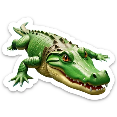 cinematic-crocodile-realistic-full-body-on all fours-emoji,-massive-scaled-body-partially-submerged-in-shallow-water,-head-tilted-dramatically,-rough-green-and-brown-hide-textured-with-deep-ridges,-simplified-yet-realistic-focused-features, head held high sticker