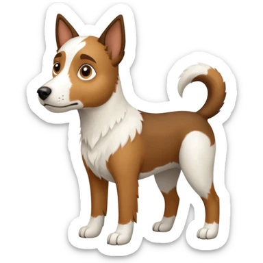 a full body large white parson russell looking dog the size of a kelpie with light brown flapped down ears and a light brown patch on one eye and a large snout sticker