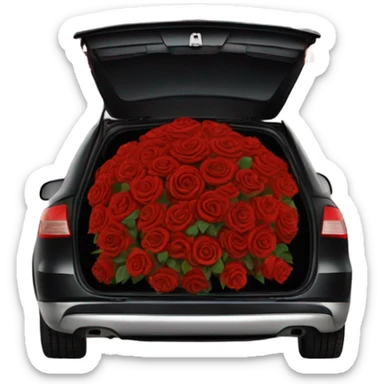 black open car trunk with red roses left in it sticker