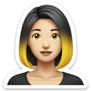 Female asian round face with black untied yellow highlighted hair in a black shirt sticker