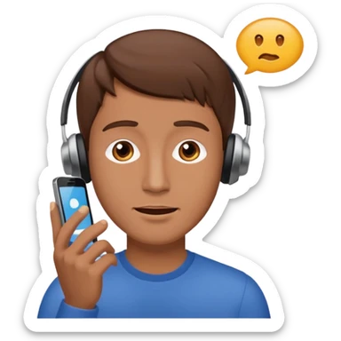 man with brown hair listening to a voice message on the smartphone. no earcuff sticker