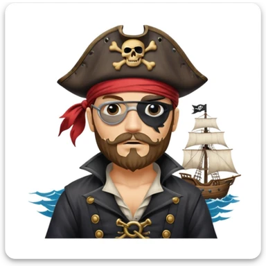 pirate with eye sailing a ship in strom sea background sticker