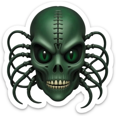 HR giger, wires, dark green, black flesh undead, head. dark black bones and skin sticker