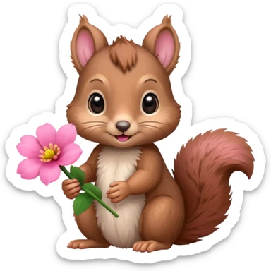 baby squirrel hold a flower sticker