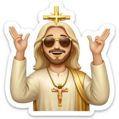 Rejoicing golden jesus figure sunglases sticker