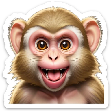 Cinematic Silly Macaque Portrait Emoji, Sporting a comically contorted face with crossed eyes and a tongue playfully sticking out, set against a backdrop of soft, detailed fur and a dynamic, agile build, Simplified yet humorously expressive features, highly detailed, glowing with a warm, jovial glow, high shine, exuberantly playful and cheeky, stylized with an air of quirky primate humor, soft glowing outline, capturing the essence of a silly macaque that appears ready to burst out of the screen with contagious laughter! sticker
