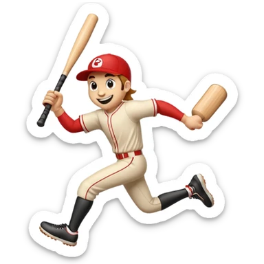 Cartoon baseball bat character with arms and legs in a running pose sticker