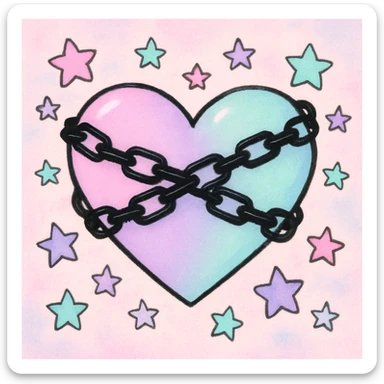 pastel goth heart with pastel stars and black chains sticker